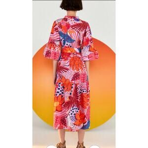 Farm Rio Lilac Colorful Party High Neck Midi Dress Size L NWT